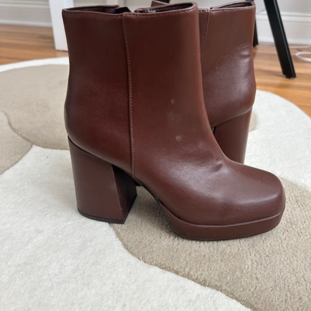Women's Brown Platform Ankle Booties with Block Heel